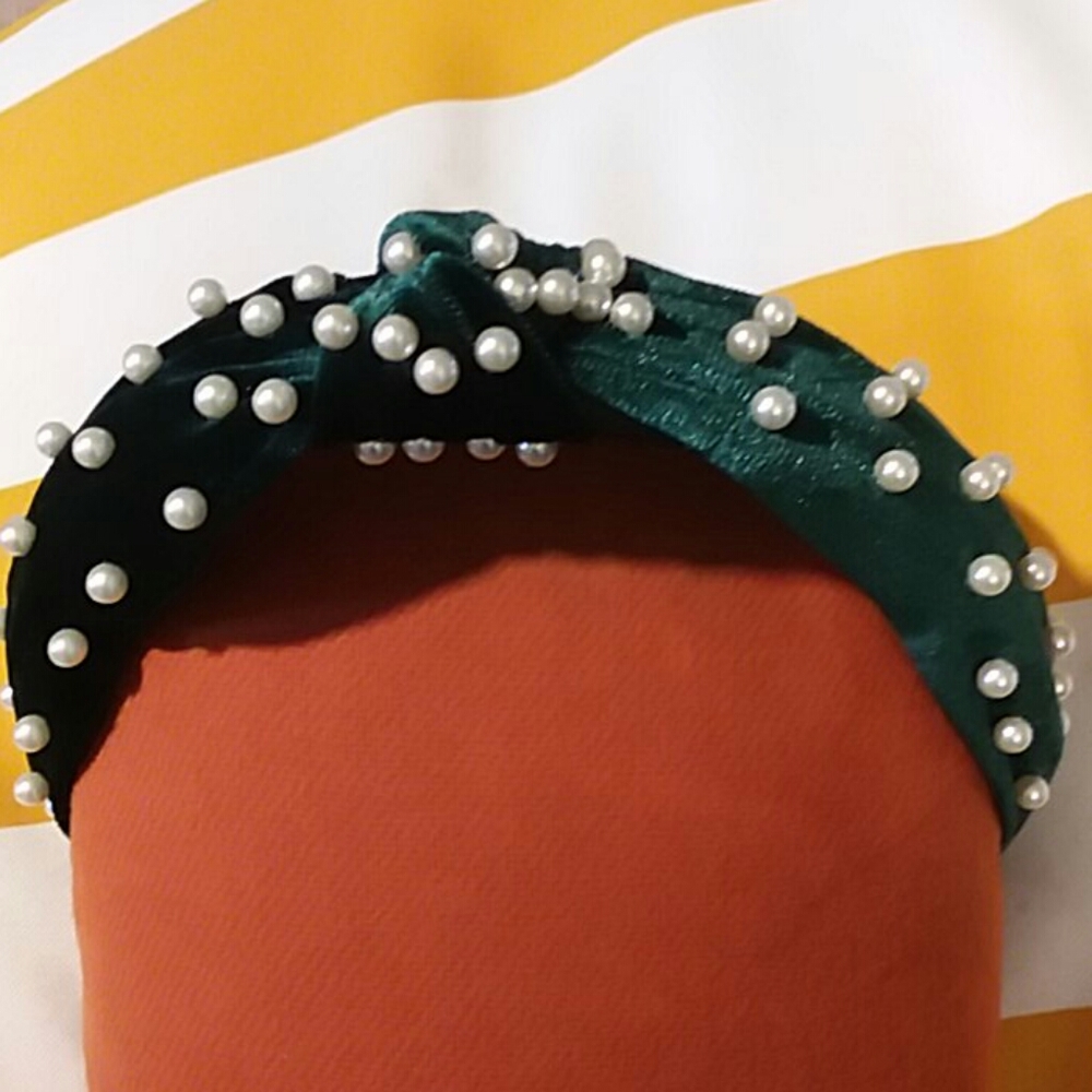 Pearl Beaded Velour Headband